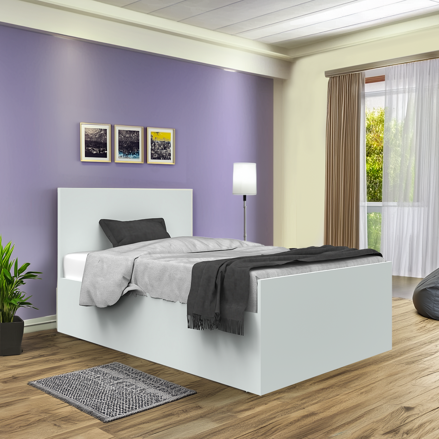 Ultrafresh Premium Engineered Wood Single 4 Ft Bed Without Storage With 1-Year Warranty, Free Installation