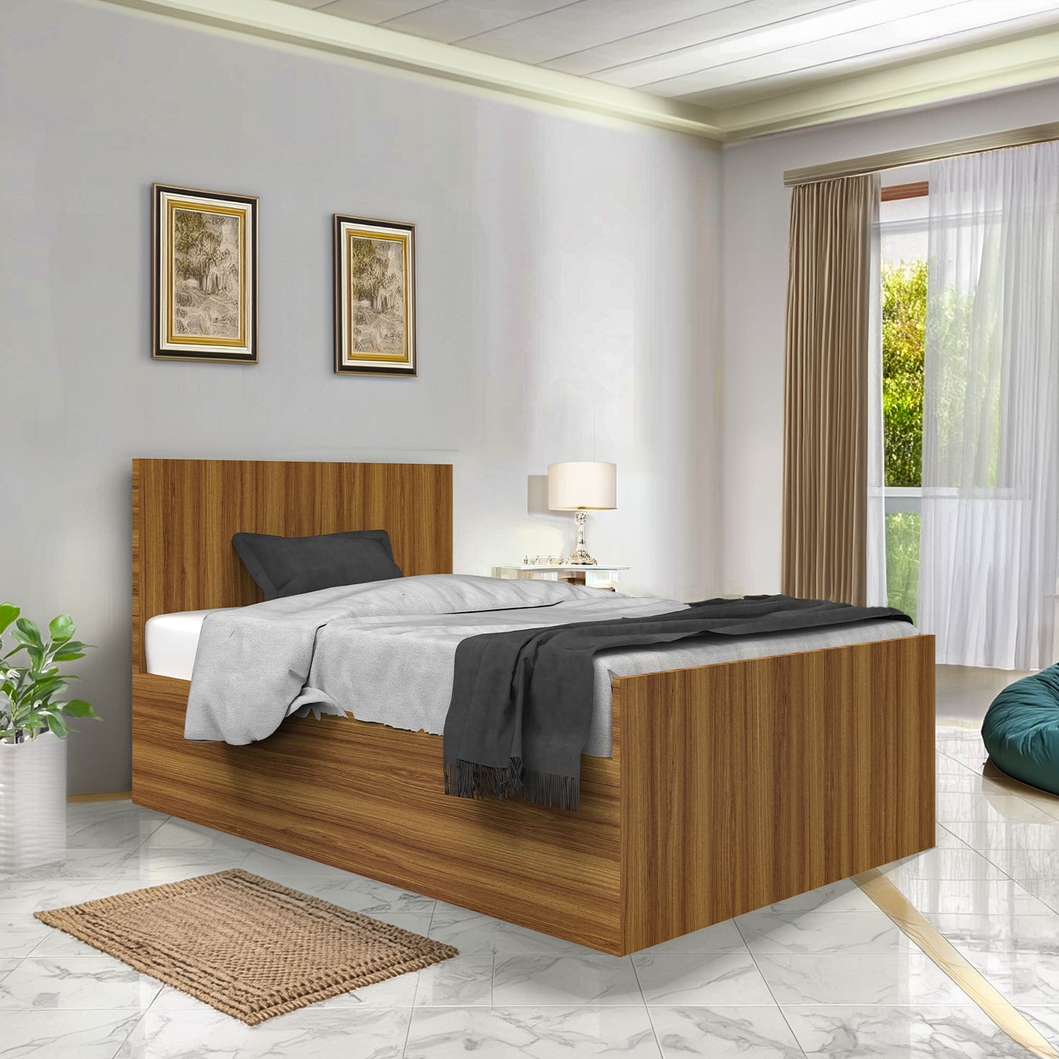 Ultrafresh Premium Engineered Wood Single 4 Ft Bed Without Storage With 1-Year Warranty, Free Installation