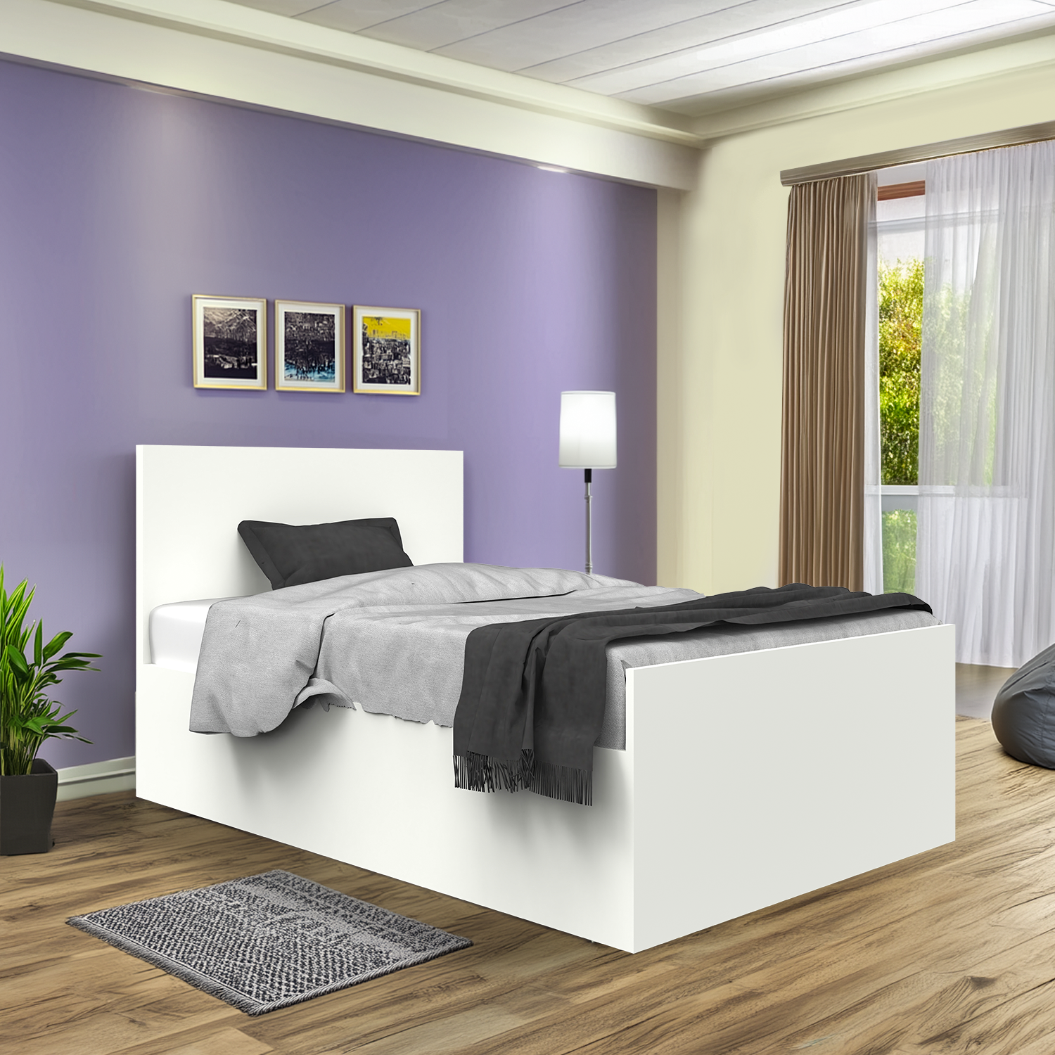 Ultrafresh Premium Engineered Wood Single 4 Ft Bed Without Storage With 1-Year Warranty, Free Installation