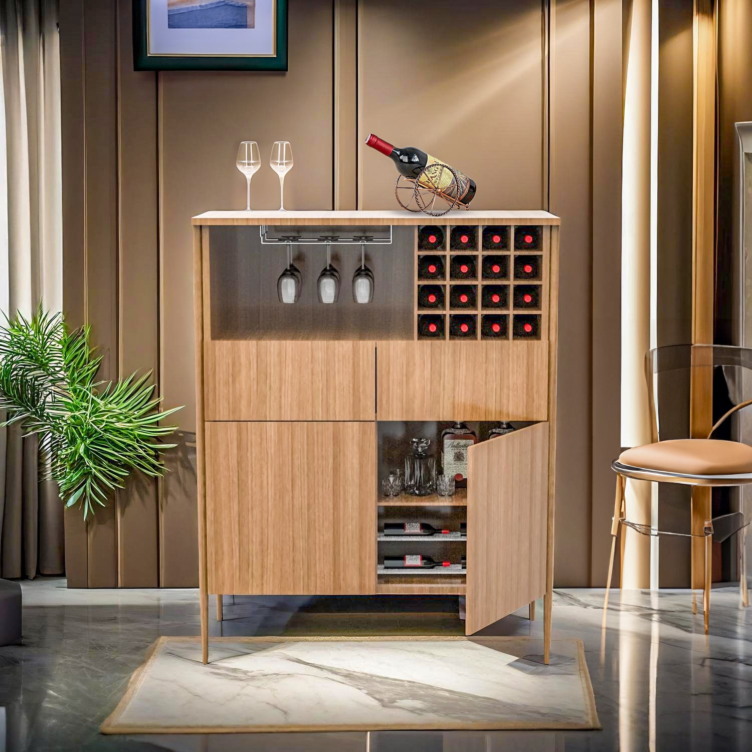 Keg 900 Bar Cabinet - Engineered Wood Bar Unit for Home