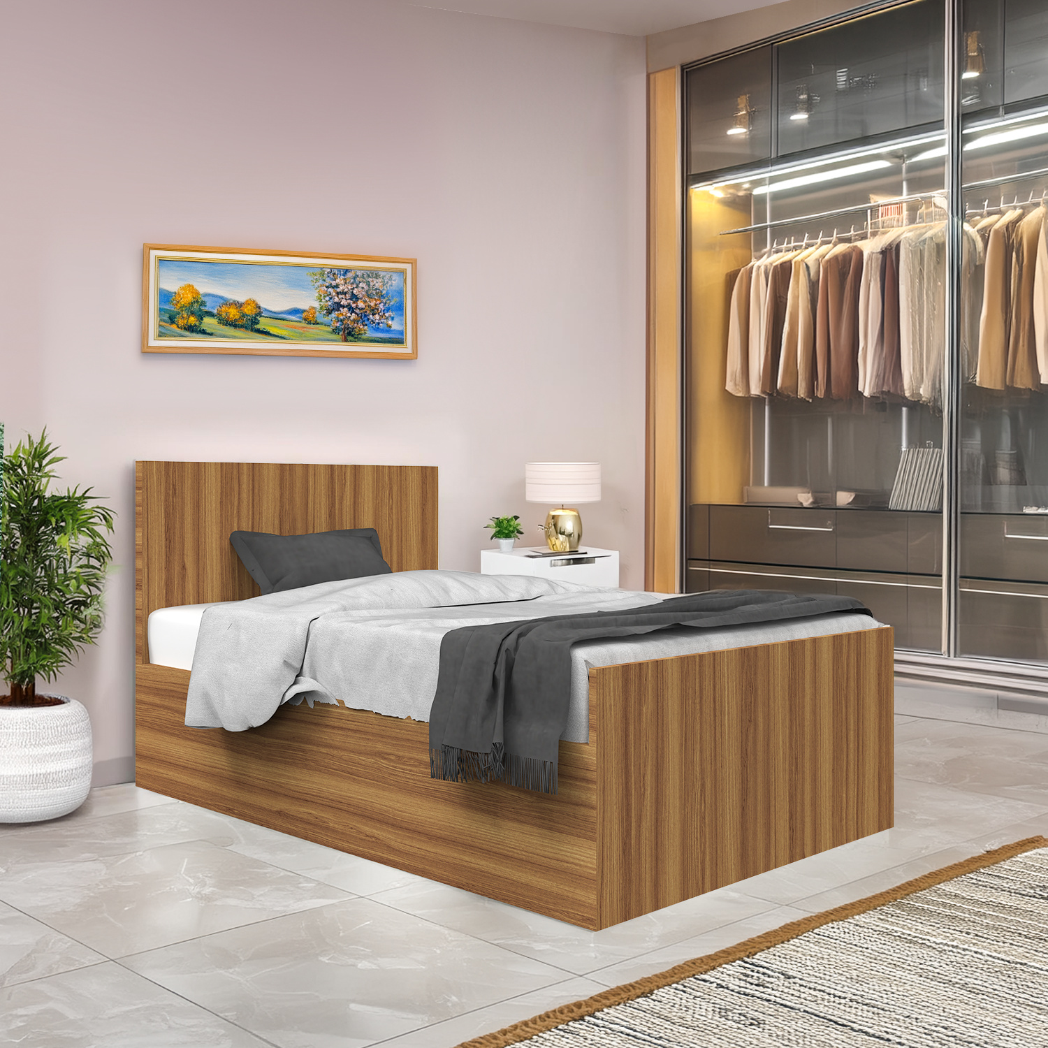 Ultrafresh Premium Engineered Wood Single Bed Without Storage With 1-Year Warranty, Free Installation