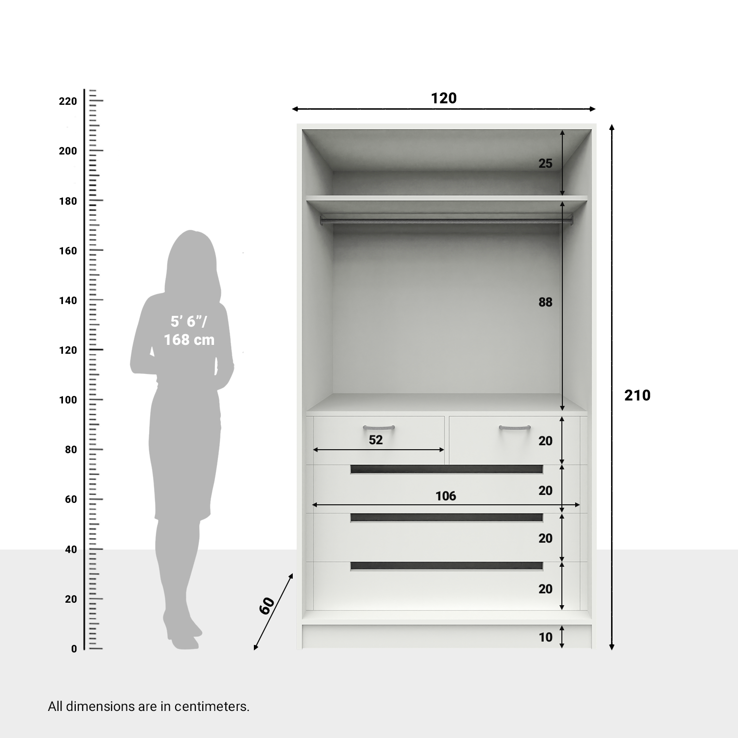 Ultrafresh Kimaya Double Door Wardobe 1200 White Finish