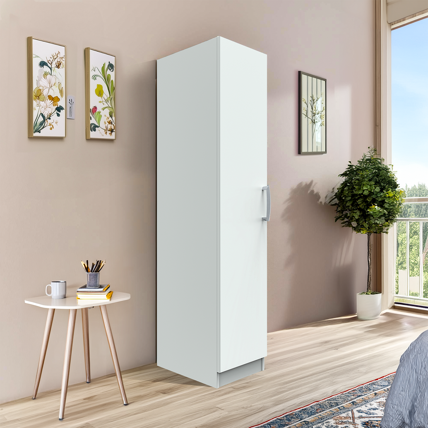 Ultrafresh Single Wardrobe With Basket Drawer & 2 Open Drawers in  Everest White Laminate