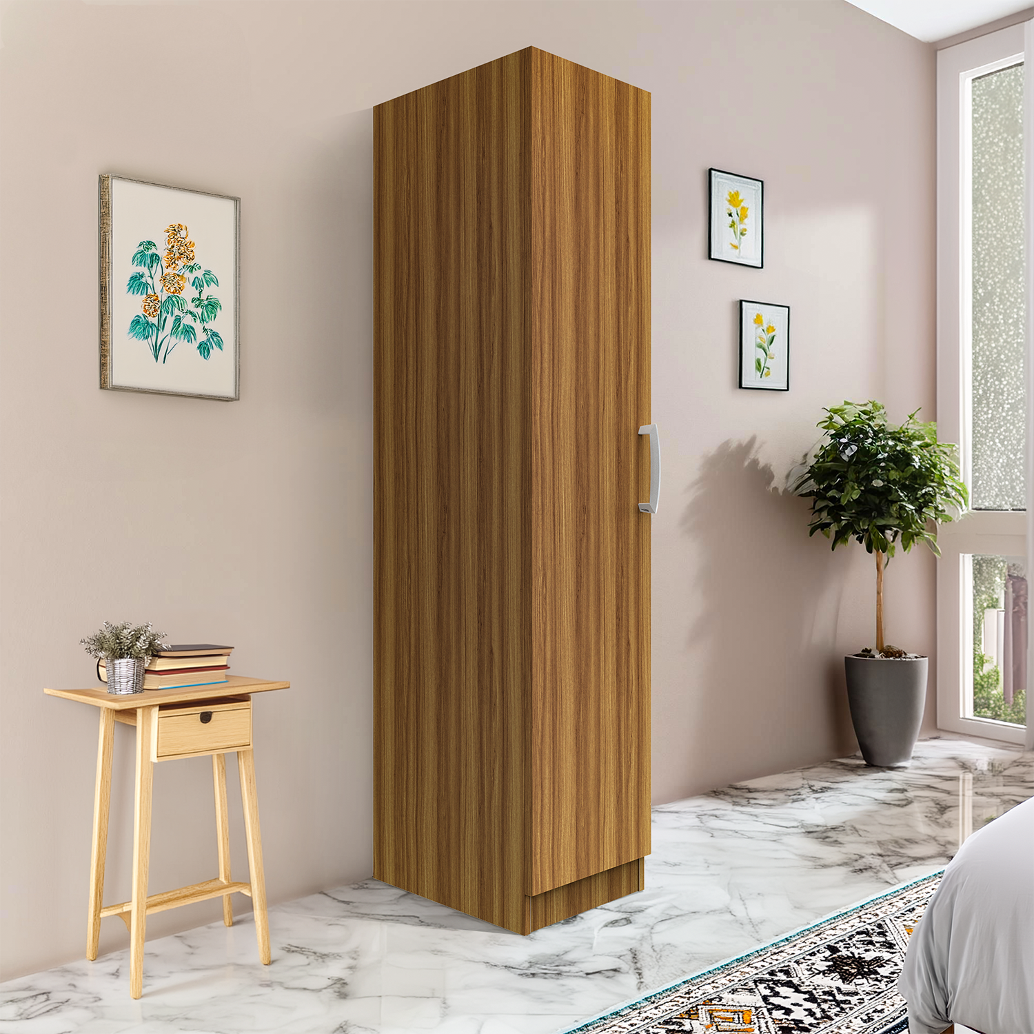 Ultrafresh Single Door Wardrobe With 2 Drawers & 3 Racks in Wooden Laminate