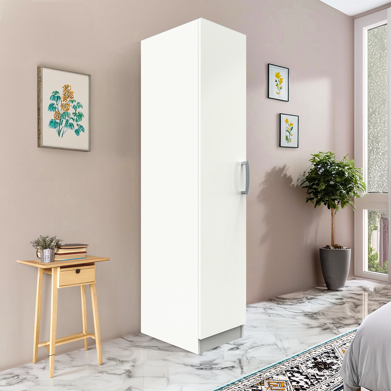 Ultrafresh Single Door Wardrobe With 2 Drawers in Everest White Laminate