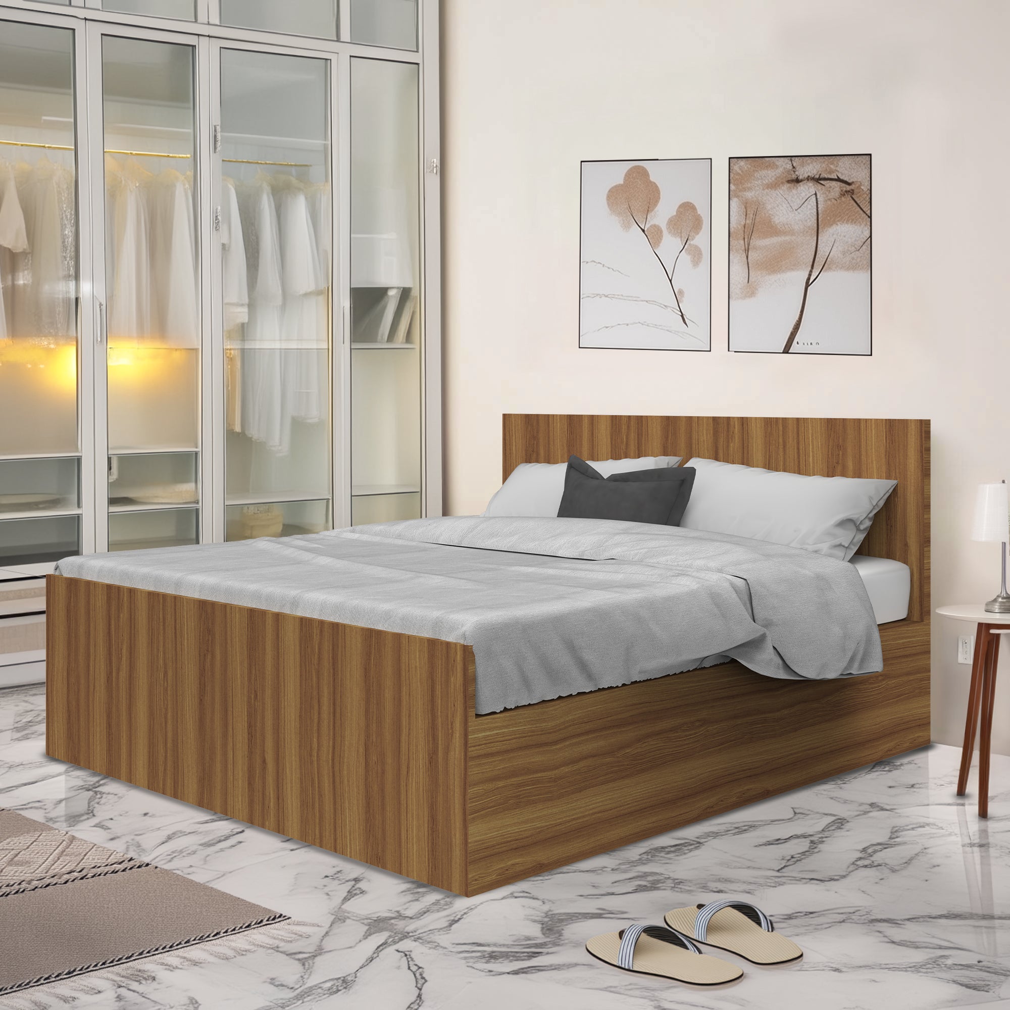 Ultrafresh Premium Engineered WoodQueen Size Bed Without Storage With 1-Year Warranty, Free Installation